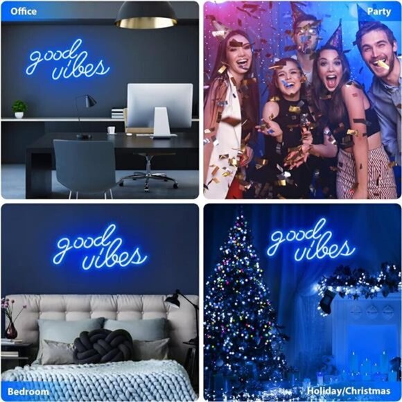 Blue Good Vibes Neon Sign LED Wall Decor Light Bedroom Wall (16.1 x 8.3 inch) - Picture 6 of 7